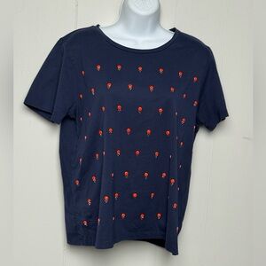J. Crew Women’s 100% Cotton Short Sleeve Navy Blue Tee w/ Red Accent Pieces Sz M